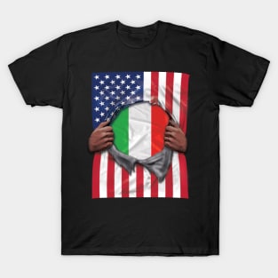 Italy Flag American Flag Ripped - Gift for Italian From Italy T-Shirt